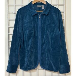 Chicos teal floral Corduroy Textured Zip Front Jacket Women Size 3(U.S. 16)